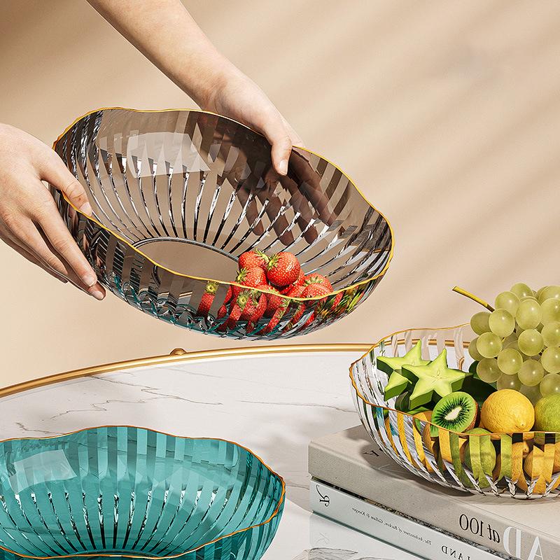 Piatto da frutta trasparente di lusso leggero per la casa, piatto da frutta per snack, soggiorno, tavolino da caffè, piatto per caramelle e snack, scatola per frutta secca