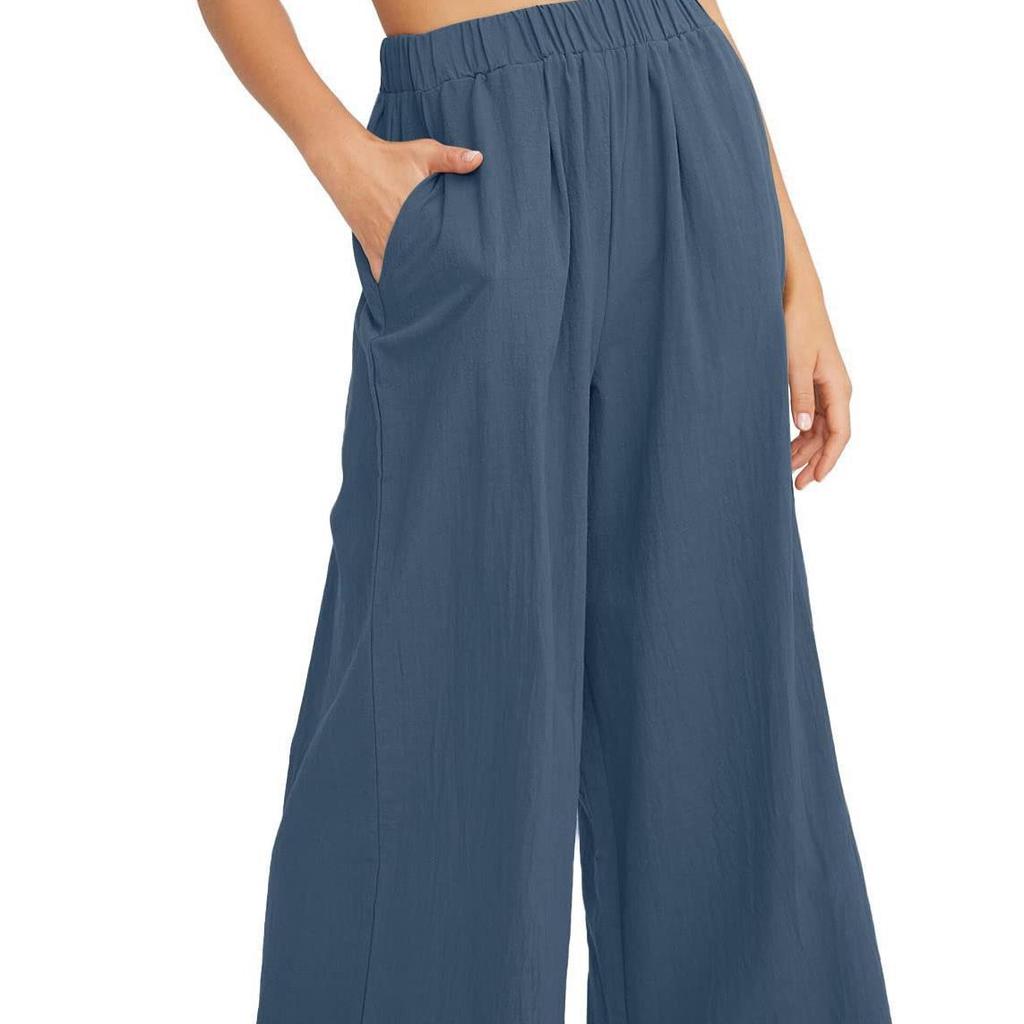 Cotton and Linen Women's Solid Color Trendy Brand High Waist Loose Casual Wide Leg Pants