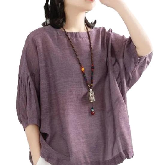 Bluzka z pół rękawa Oddychająca bawełniana koszula lniana damska koszula nietoperzowa do noszenia na co dzień