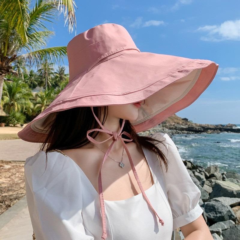 Autumn and winter versatile hat women's oversized brim showing face small bucket hat double-sided can wear beach hat