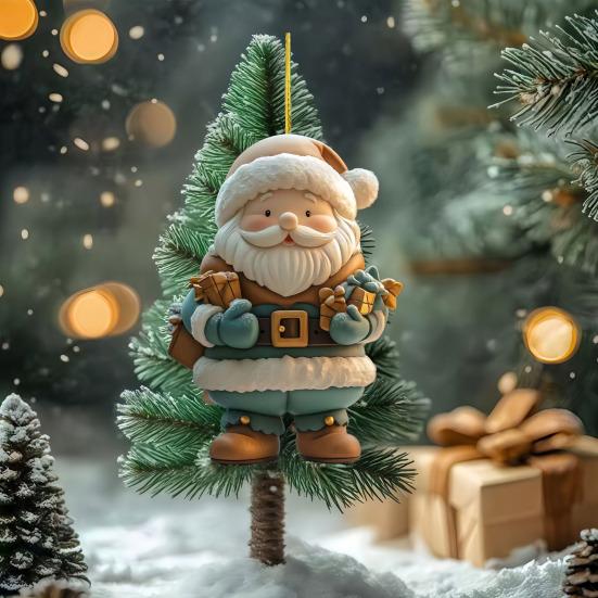 Santa Claus Ornaments 2D Acrylic Cartoon Santa Pendant Christmas Tree Hanging Decoration for Holiday Tree Home Decor