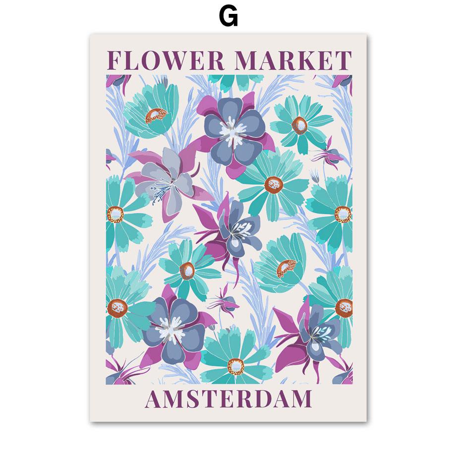Brussels Tokyo Copenhagen Flower Market Wall Art Canvas Painting Nordic Posters And Prints Wall Pictures For Living Room Decor