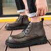 Men's Cowhide Lace-up Martin Boots - Winter Thick Sole, Outdoor Casual, Height-increasing Mid-top Work Shoes