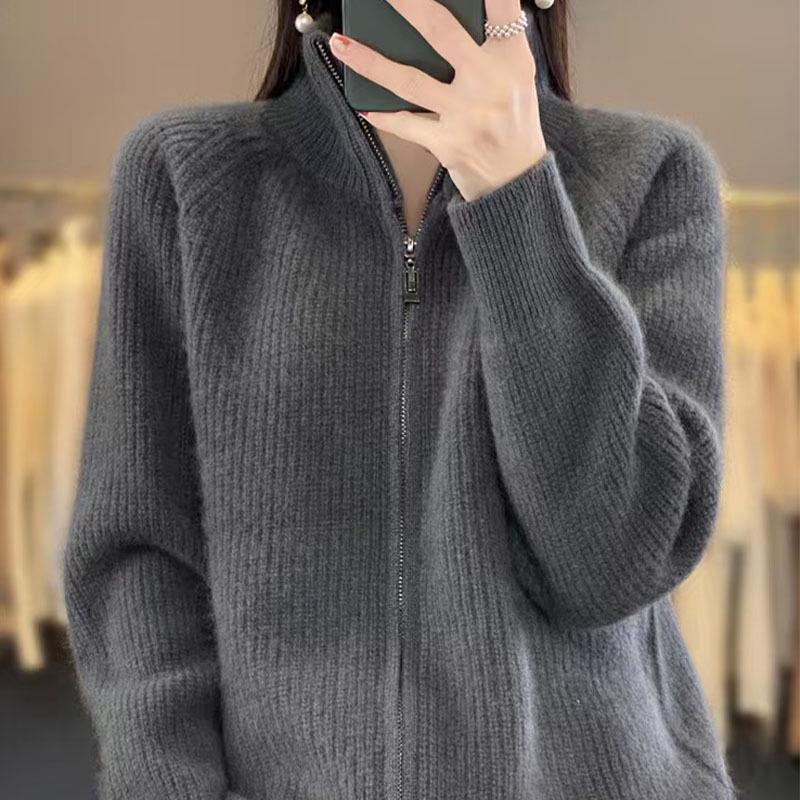 

Женский кардиган на молнии крупной вязки - Свободный, ленивый стиль, Универсальное пальто-свитер из искусственной шерсти Large