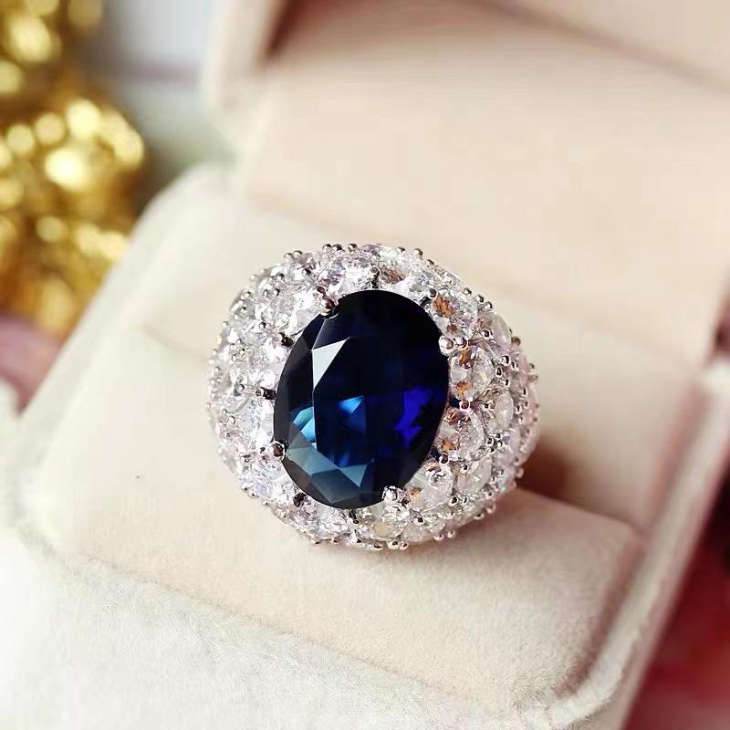 Luxury Adjustable Blue Sapphire & Diamond Ring - Women s Trendy Versatile Gemstone Jewelry Adjustable Open