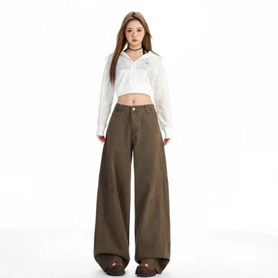 VIONA Brown Baggy Jeans Women High Waisted Wide Leg Streetwear Y2k Fashion Black Denim Pants Beige Slouchy Jeans