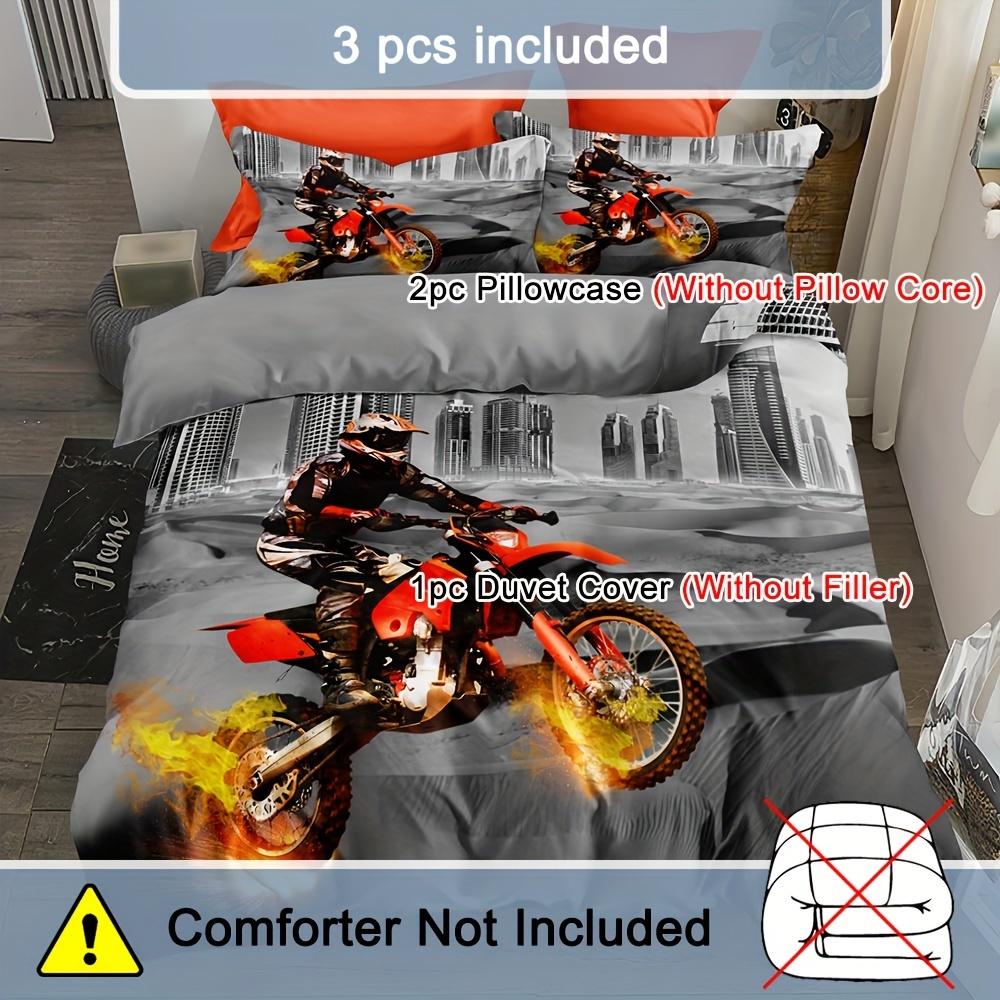 Desert Motorcycle Racing Duvet Cover Set - Breathable Soft Polyester Bedding with Zip Closure for All Seasons