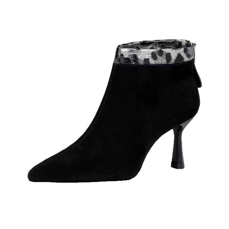New French retro pointed thick heel medium heel single shoes women's high heel short boots thin boots thin heel fashion boots