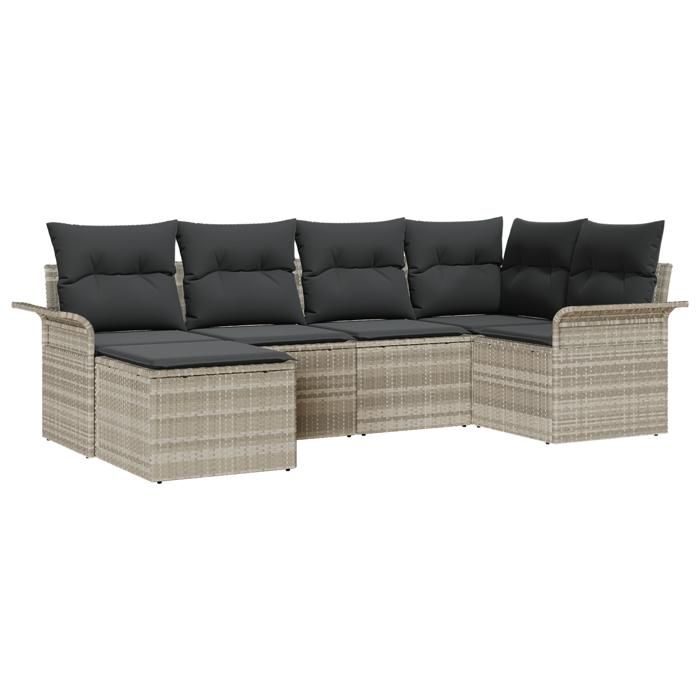 Ensemble de canapé de jardin 6 pièces avec coussins gris clair poly rattan, Canapé de jardin 2 places avec rangement 3354101