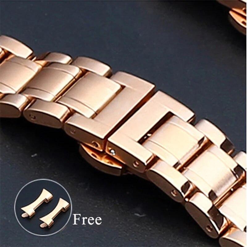5 Pointer Solid Stainless Steel Strap 12/13/14/15/16/17/18/19/20/21/22/23/24mm Butterfly Buckle Men Women Metal Watch Band