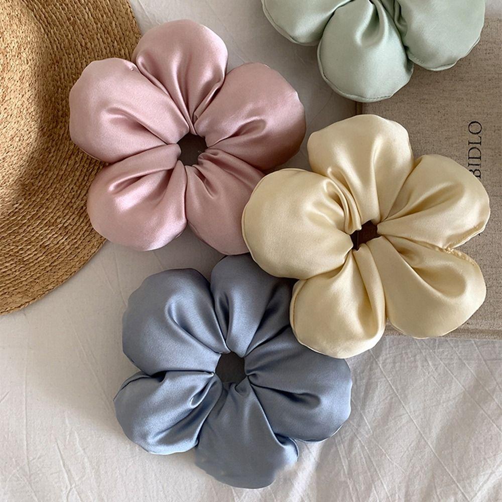 Flower Shape Large Satin Hair Scrunchies Sponge Exaggerated Hair Ring Flower Scrunchies  daily