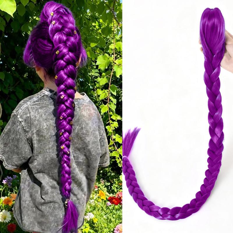 

26-дюймові фіолетові плетені хвости-нарощування для дітей Косплей Довгі фіолетові коси Зачіска Румі для дітей Використання на Різдвяну вечірку 26inches