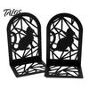 Hollow Metal Bookend 1 Pair Cat Bookends, Decorative Heavy Book Ends Anti-slip for Shelf, Non-Skid Black Stopper Home Office Desk