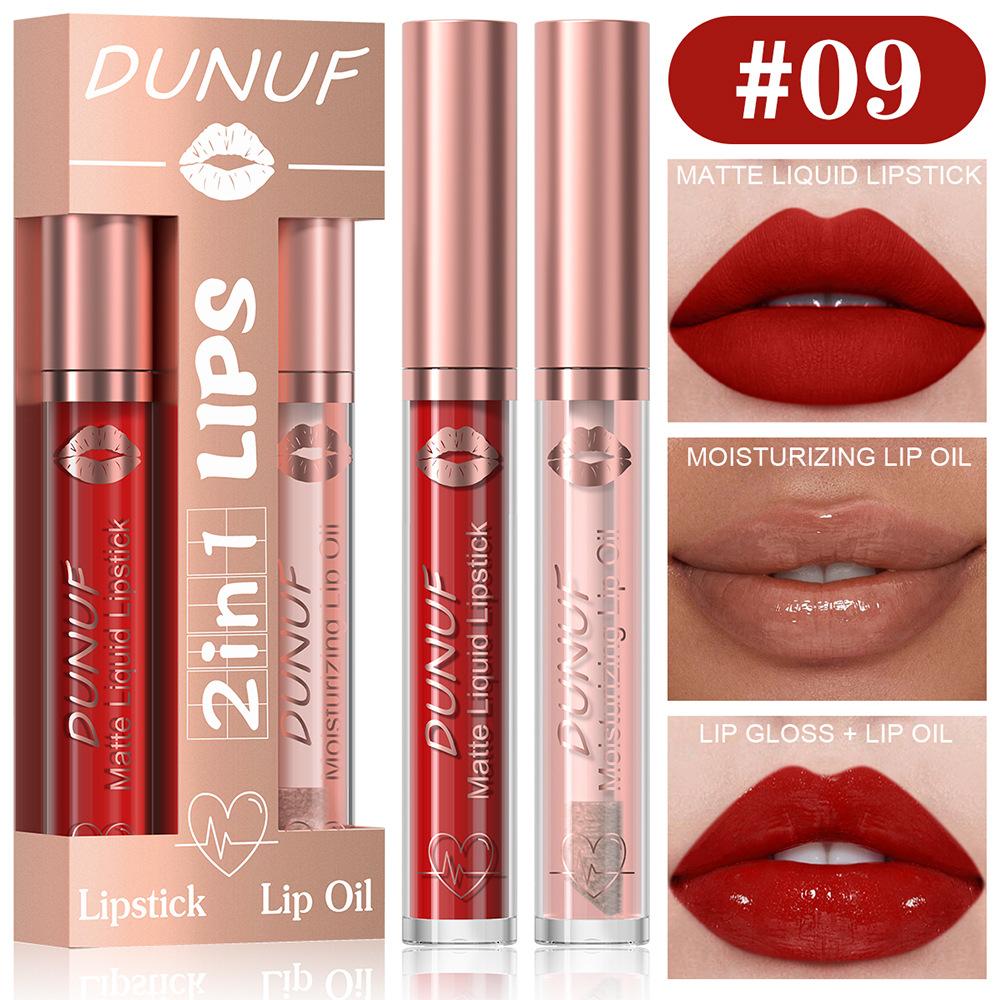 2 in 1 Lip Gloss Set Lip Oil Make-up for Women Waterproof Long Lasting Cosmetics Korean Makeup Sexy Red Matte Lipstick Lip Tint