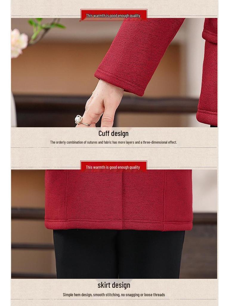 Autumn Outerwear: Tang Suit Top, Knitted Cardigan, and Fleece-Lined Winter Clothes for Middle-Aged and Elderly Women