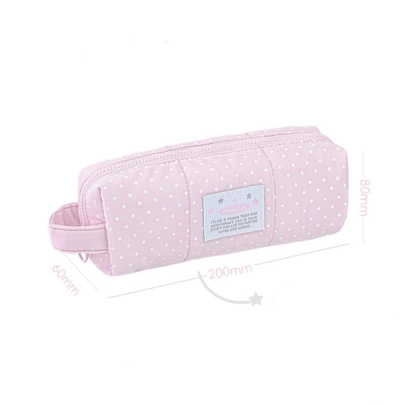 

Korean Polka Dot Puffy Pencil Case with Handle Large Capacity Pencil Pouch Portable Storage Bag Makeup Bag Stationery Organizer рожевий