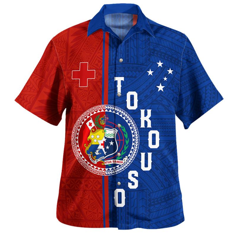 Vintage Fashion 3D Polynesian Samoa Flag Print Shirts For Men Samoa Emblem Graphic Shirts & Blouses Kid Streetwear Short Shirts