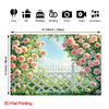 2D Romantic Rose Arbor Tapestry, Blooming Roses with White Picket Fence
