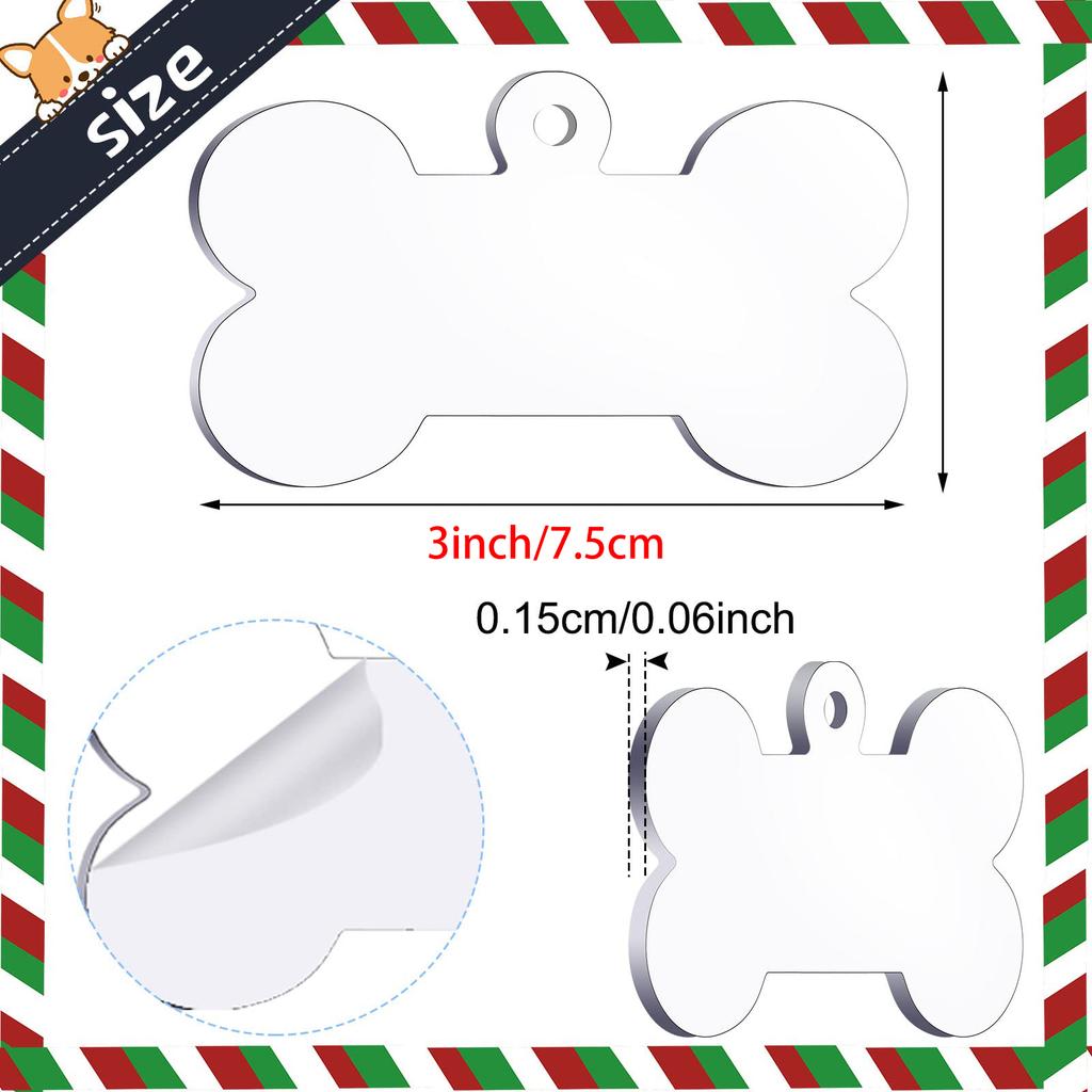 50PCS Clear Acrylic Dog Bone Christmas Ornament Blank Bone Christma Tree Acrylic Ornament with Hole for DIY Craft, Holiday