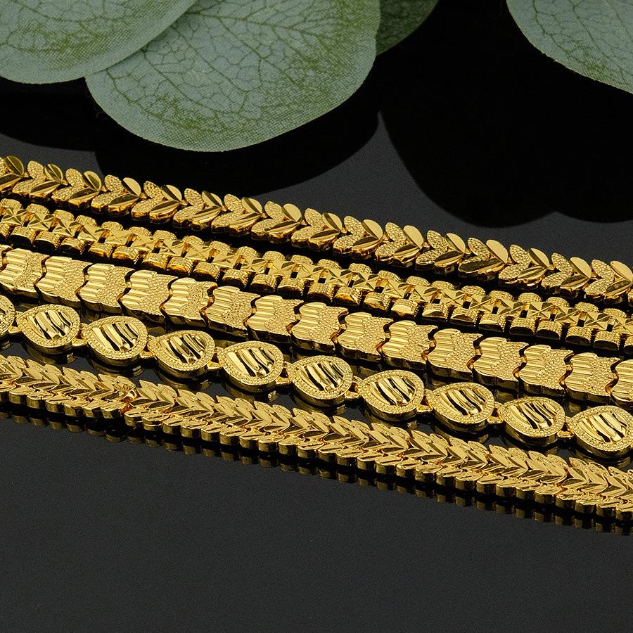 Women's Geometric Bracelet: Leaf & Heart Design, Imitation Gold Plated, 24K Hidden Clasp