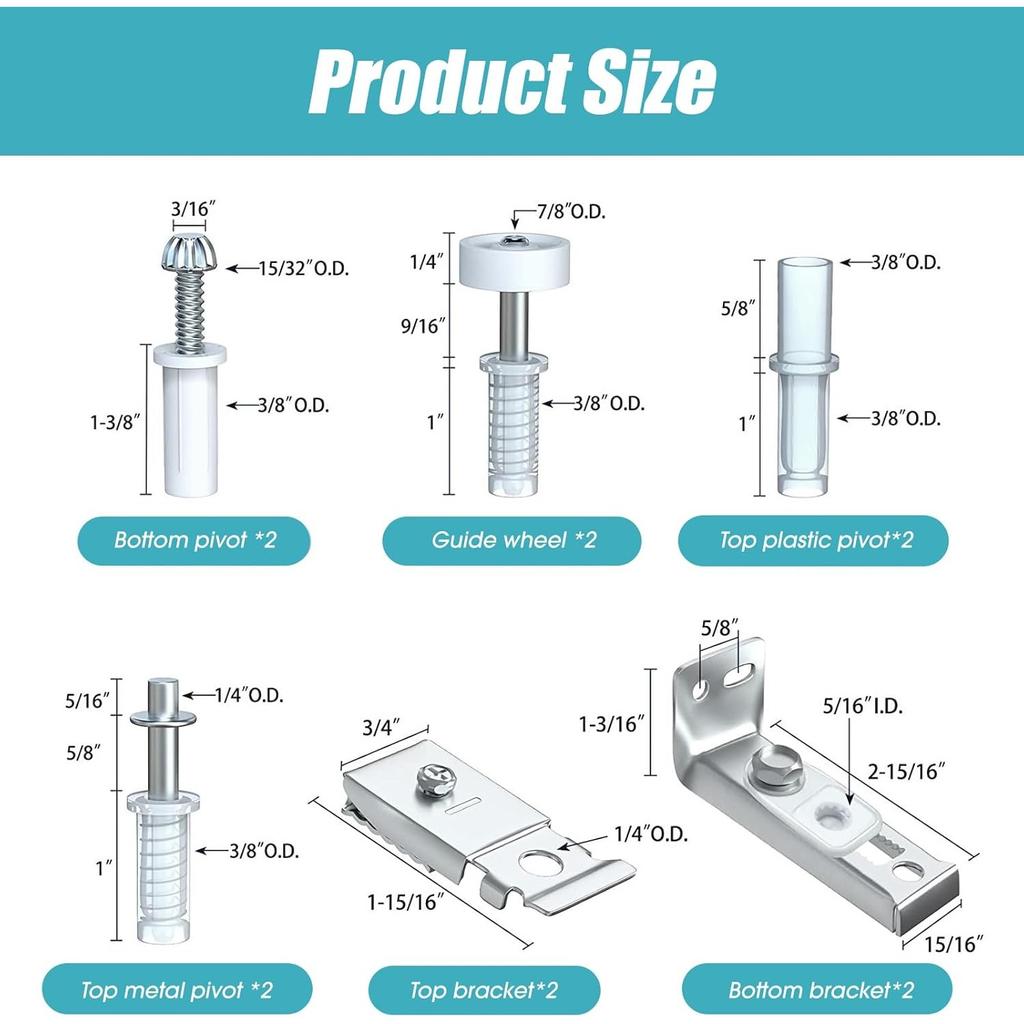 Kit Binario per Porta a Soffietto, 2 Set Kit di Riparazione Ferramenta per Porte a Soffietto Parti di Ricambio per Porte Pieghevoli Include Perno Superiore Inferiore, Staffa