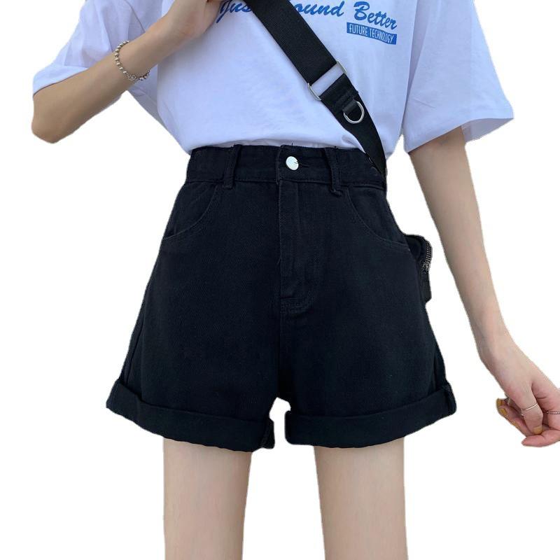 Classic and Minimalist Fashion Versatile Summer Rolled Edge Female Loose Casual A-line Wide-leg Female Denim Shorts Individuality and Trendiness