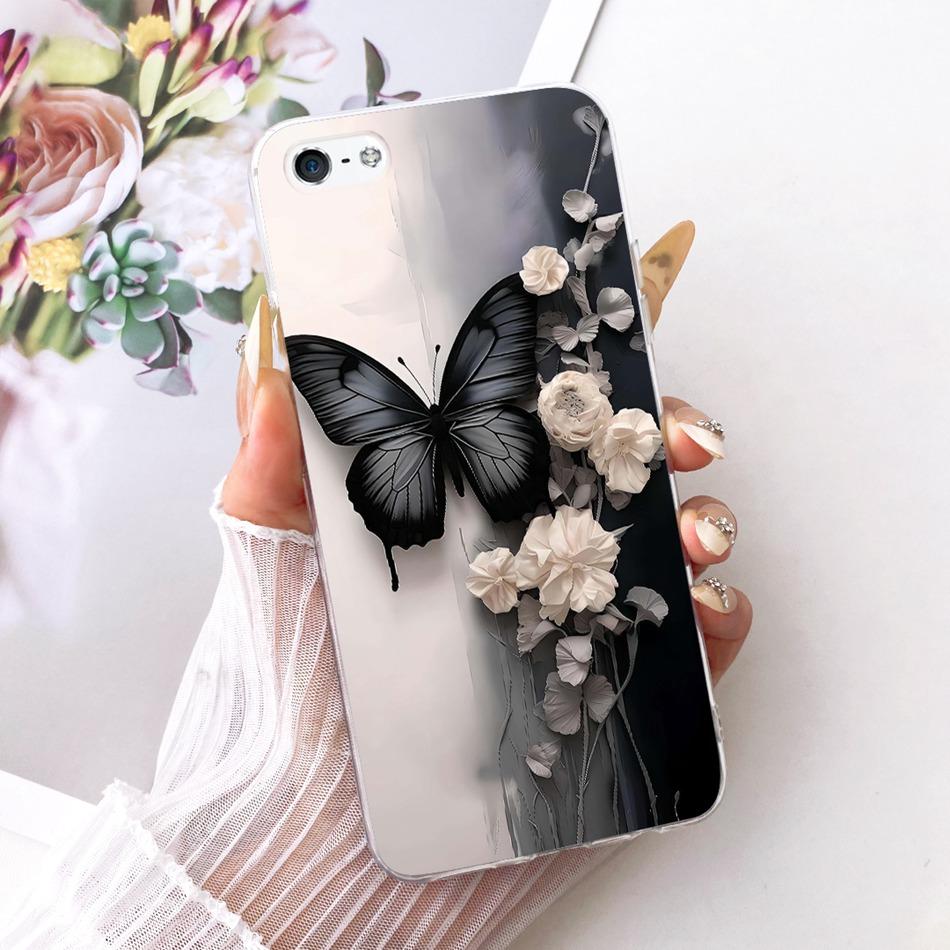 For iPhone 5 5s SE (2016) 4 4s Cute Flower Butterfly Cat Painted Case For iPhone5 iPhone4 Soft Silicone TPU Phone Cases