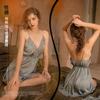 Women's Solid Satin Lace Deep V Comfy Cami Sleep Dress Lounge Set
