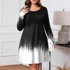 Plus Size Women's Gradient Print Casual Spring/Autumn Pocket Round Neck Long Sleeve Dress
