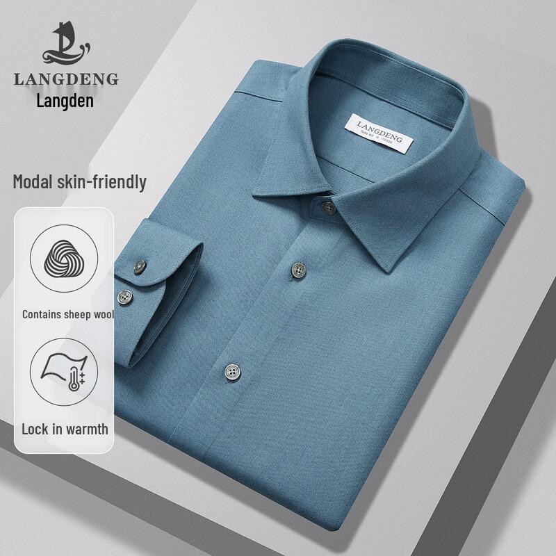 

Langdeng Men s Merino Wool Blend Stretch Business Long-Sleeve Shirt 38 (165/84A)