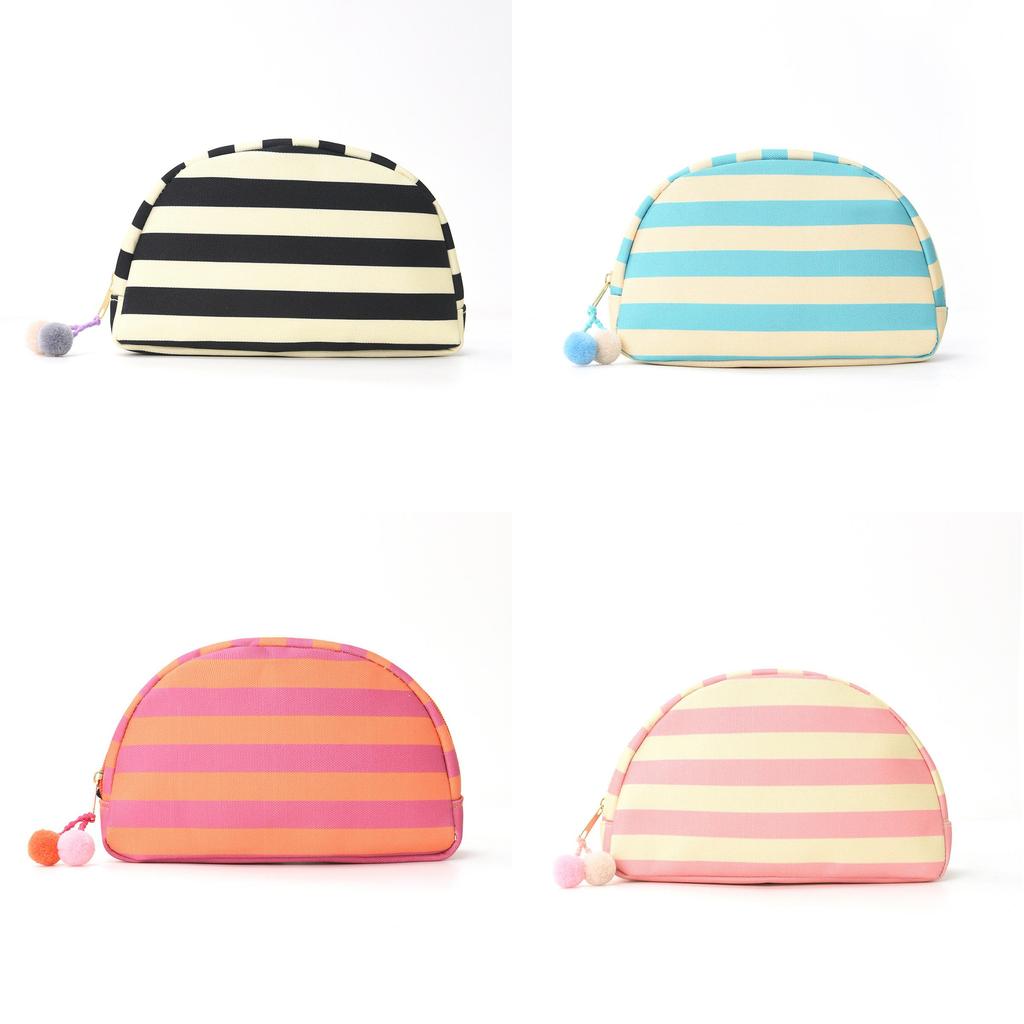 Polyester Striped Makeup Bag With Multipurpose Storage For Travel And Outdoor Use
