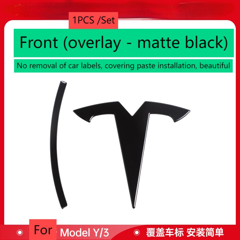 ABS Coverable Front Logo Rear Logo Steering Wheel Badge for Tesla Model 3 Y Carbon Fiber Label Car Accessories Personalization