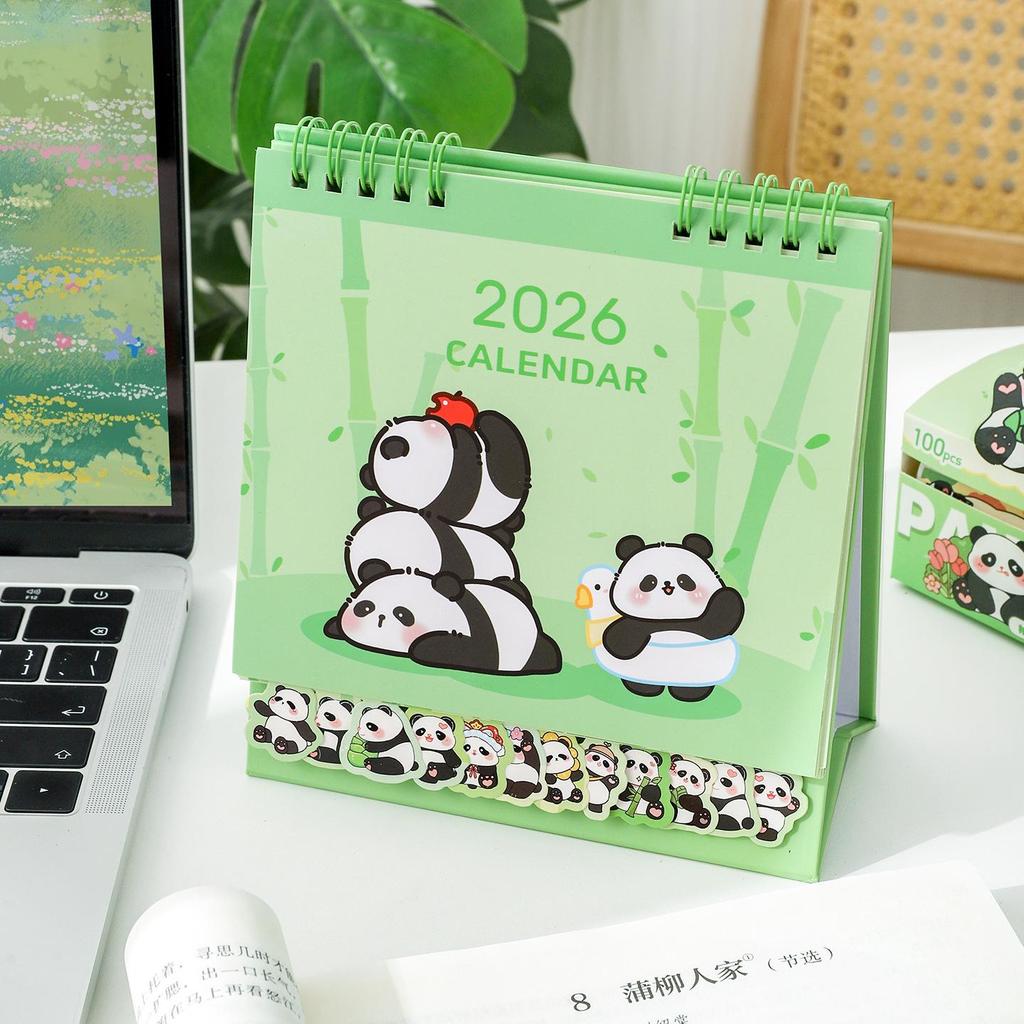 2026 Niedlicher Cartoon-Tischkalender: Studentenplaner & Stempeluhr Monatlicher Mini-Desktop Büroornament