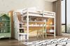 Children's Loft Bed with Storage Staircase 90*200cm, Solid Wood+MDF, Bunk Bed with Large Desk and Shelves, Environmentally Friendly Colors, White