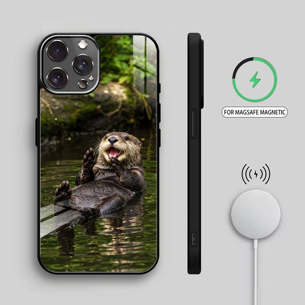 So Adorable R-River Otter Phone Case For iPhone17,16,15,14,13,12,11 Plus,Pro Max Magnetic For Magsafe Wireless Charging