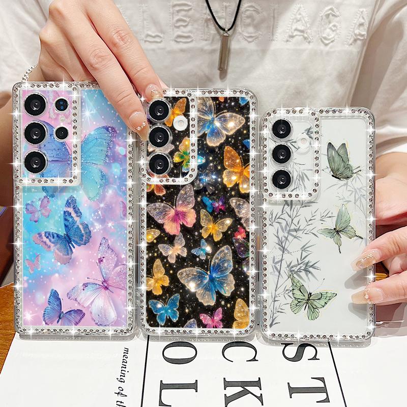 Fantasy Butterfly Pattern Diamond Diamond Case For Samsung Galaxy S25 Ultra S24 Plus S23 S22 S21 FE A14 A15 A16 A25 A26 A35 A36 A54 A55 A56 5G Cover