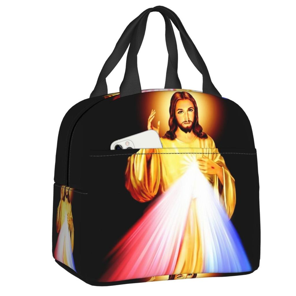 Divine Mercy Lord Jesus I Trust In You Thermal Insulated Lunch Bag Women Jesus Portable Lunch Tote Multifunction Food Box