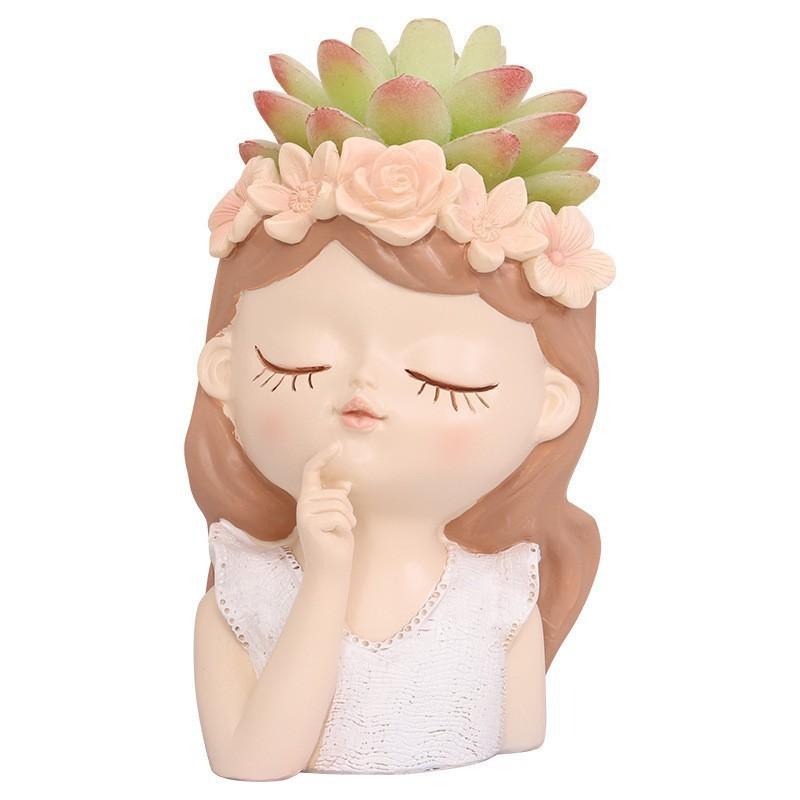 Charming Resin Succulent Planter Adorable Girl Flower Pot For Home And Garden Decor