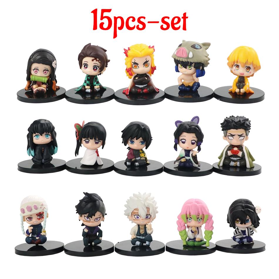 Q Posket Figure Demon Slayer Mini Figurine 5Pcs 10Pcs 12Pcs 15Pcs Sets Kimetsu No Yaiba Small PVC Dolls Desktop Decora