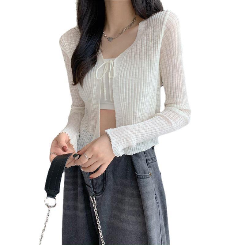 Women's Sun Protection Lace-Up Knit Cardigan - Lightweight Summer Ice Silk Top with Unique Design