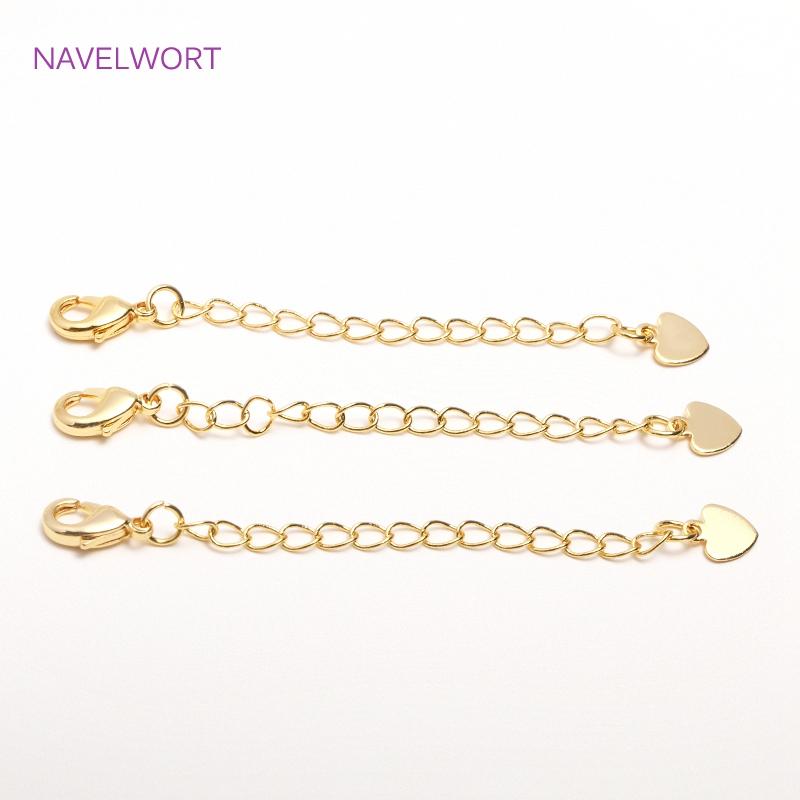 14K Gold Plated Lobster Claw Clasps with Extender Chain Brass Metal Extension Extended Lobster Tail Chains Clasps Connectors