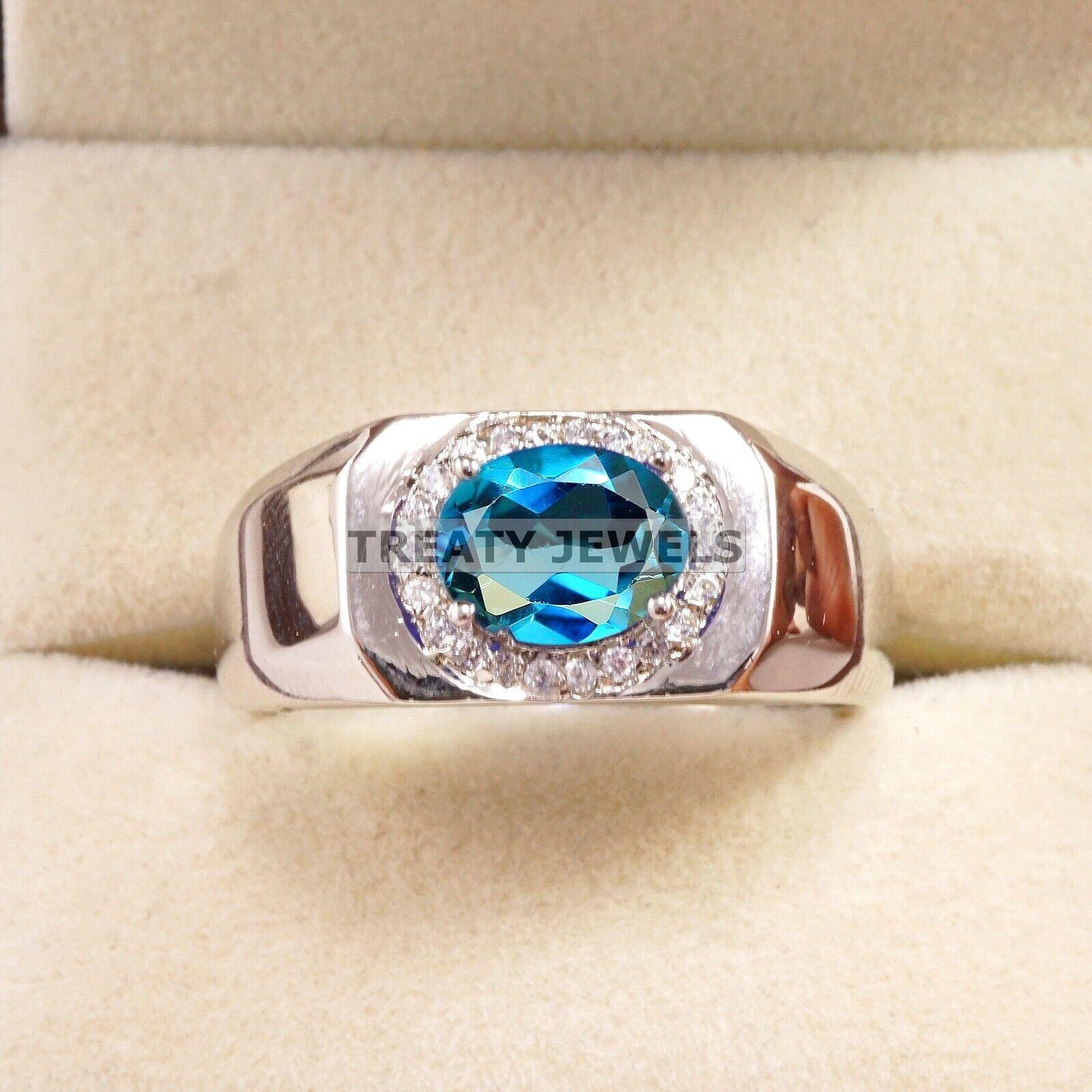 

London Blue Topaz Oval Gemstone With 925 Sterling Silver Ring For Men s #B230 JL375675978029 4-16 US срібний
