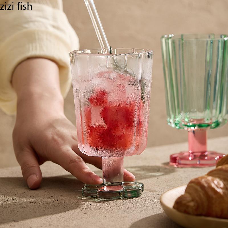 Flower-shaped Water Cup High Foot Glass Cups Ice Cream Cups Red Wine Glasses Goblet Drink Cups Juice Cup Drinkware Mugs Teacup