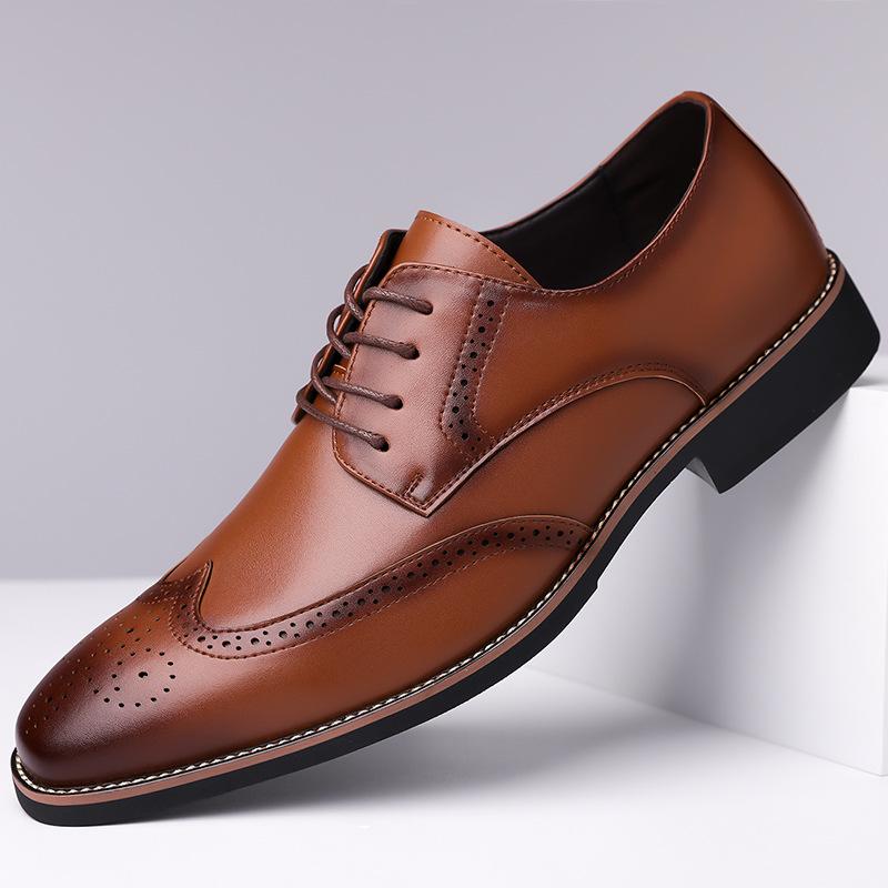 Carved Casual Business Dress Derby Shoes for Men Big Size Solid Color Brogue Shoes Male 2025 Spring New British Leather Shoe Man