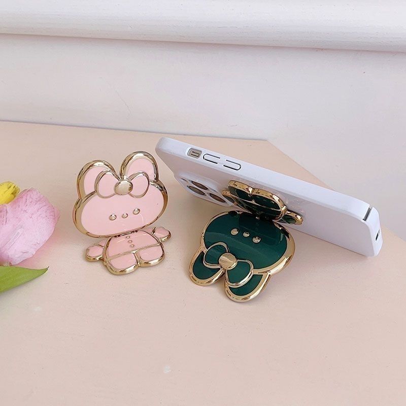 Cute Rabbit Mobile Phone Stand Foldable Mirror Bracket 360 Rotation Sticky Back Lazy Desktop Holders for Women Make Up Support