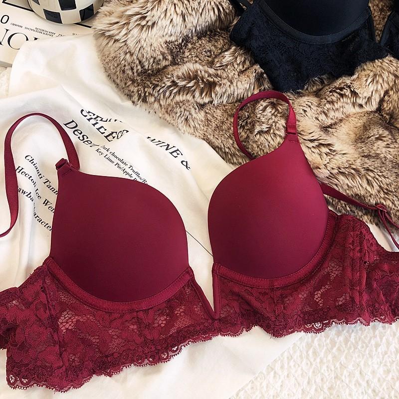 

New sexy lace underwear women s thin back small breasts gathered bra large breasts small soft steel ring bra 70B