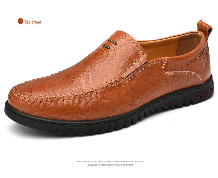 Spring Men Casual Leather Shoes Soft Sole Cowhide Fashion Driving Footwear