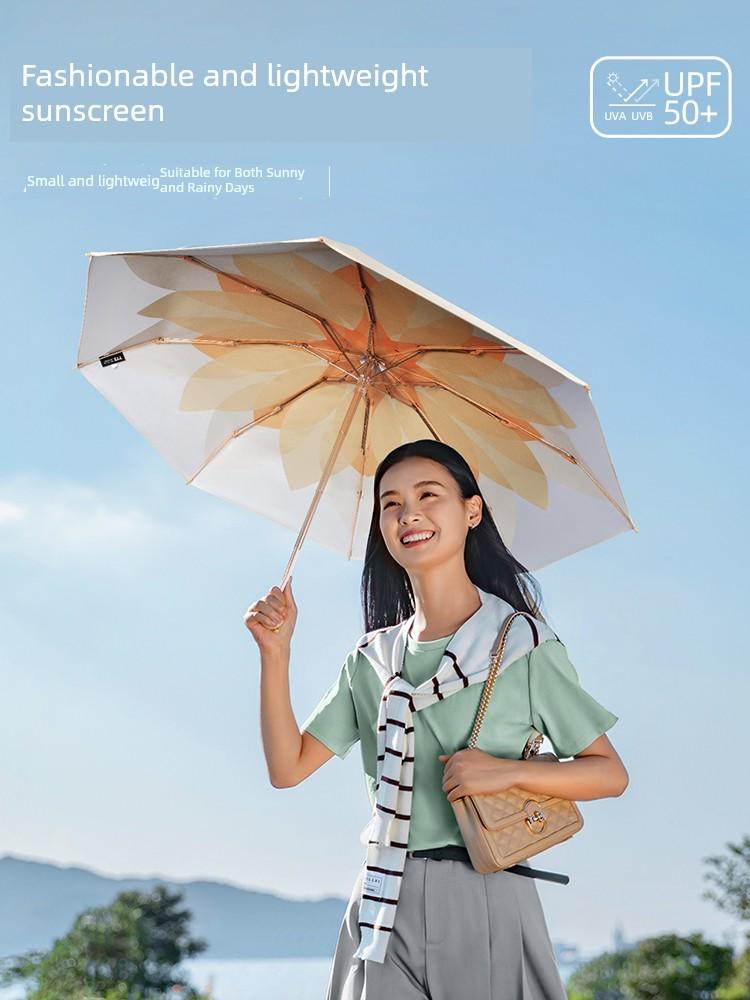 Sunshade Umbrella with Colorful Coating, Sun Protection and Rain Umbrella for Women, Dual-Use for Sun and Rain, Compact and Portable, Foldable, 50%
