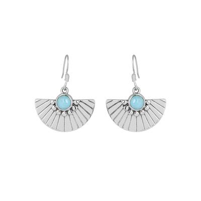 Larimar Gemstone Fan Earring 925 Sterling Silver Handmade Jewelry Women Earring
