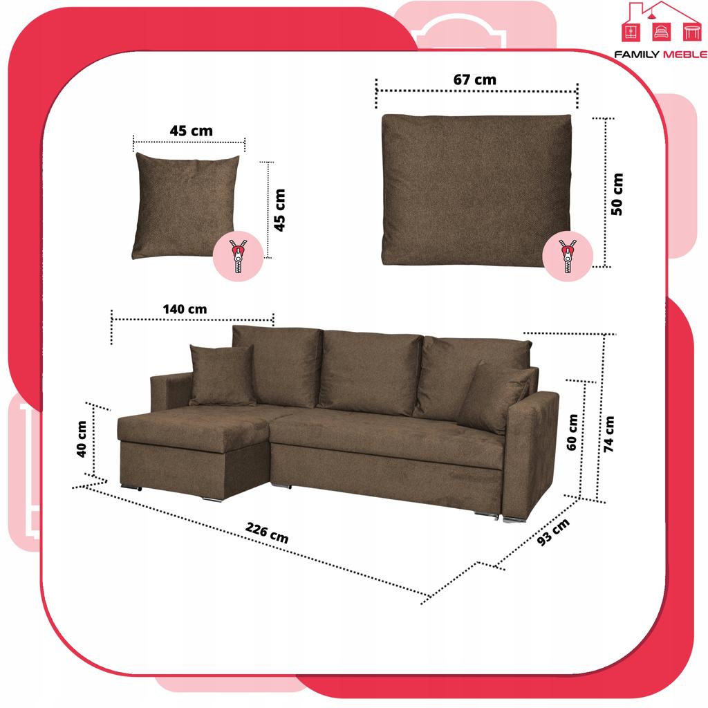 Bella Corner Sofa Bed with Sleeping Function, Corner Sofa, Family Furniture, Brown Velvet